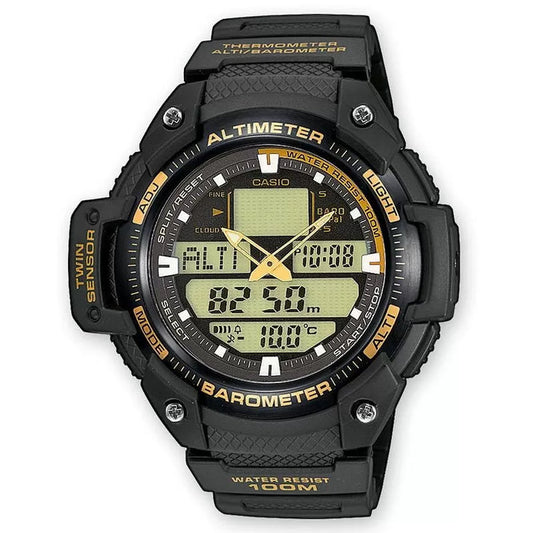 Casio AD165 Digital Quartz Men’s Outdoor Watch | Analog-Digital Display | Black Resin Strap | Gold Accent | Water Resistant | Stopwatch & Dual Time