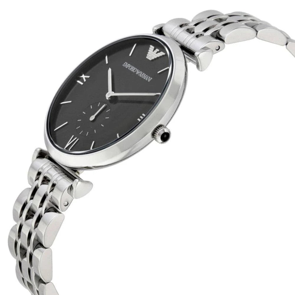 Emporio Armani AR1676 Gianni Men's Black Dial Silver Stainless Steel Analog Watch