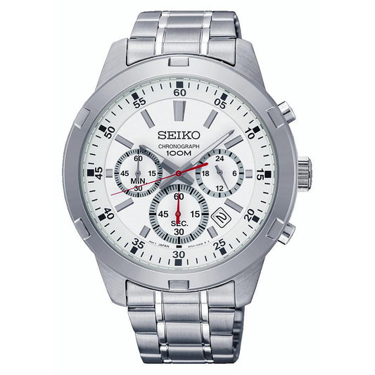 Seiko SKS601P1 Men Quartz White Dial Stainless Steel Chronograph Watch