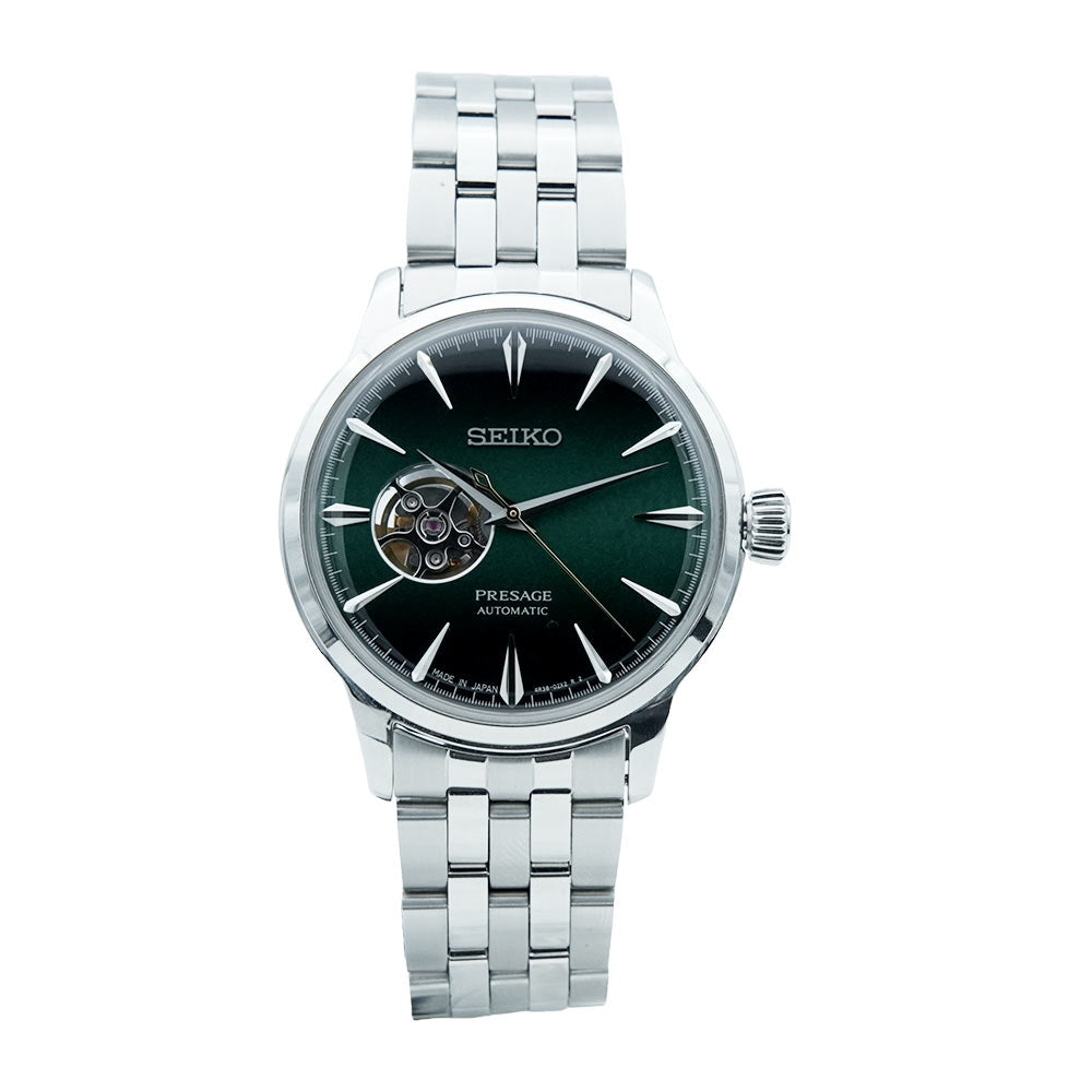 Seiko SSA441J1 Men Automatic Green Dial Open Heart Stainless Steel Presage Watch