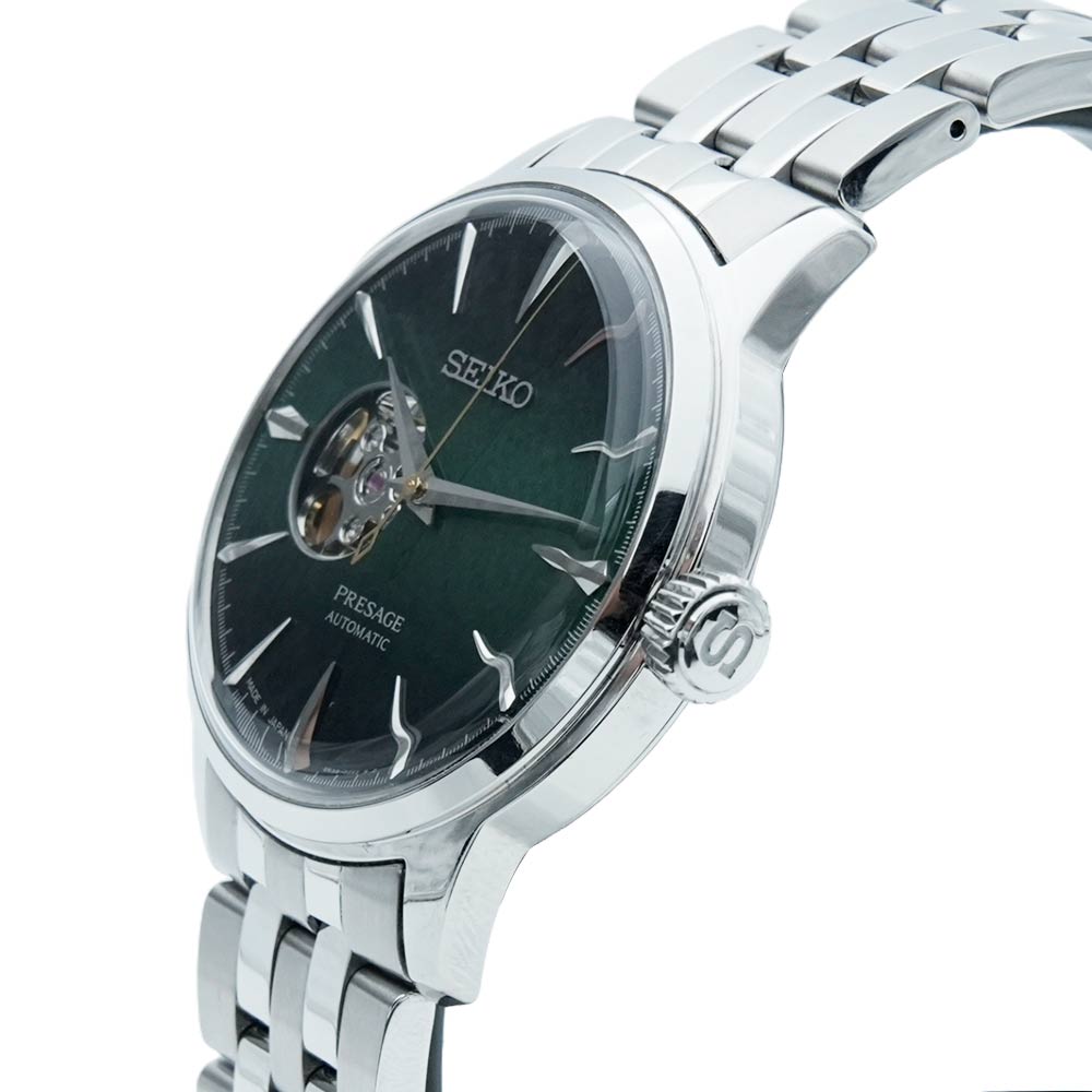 Seiko SSA441J1 Men Automatic Green Dial Open Heart Stainless Steel Presage Watch