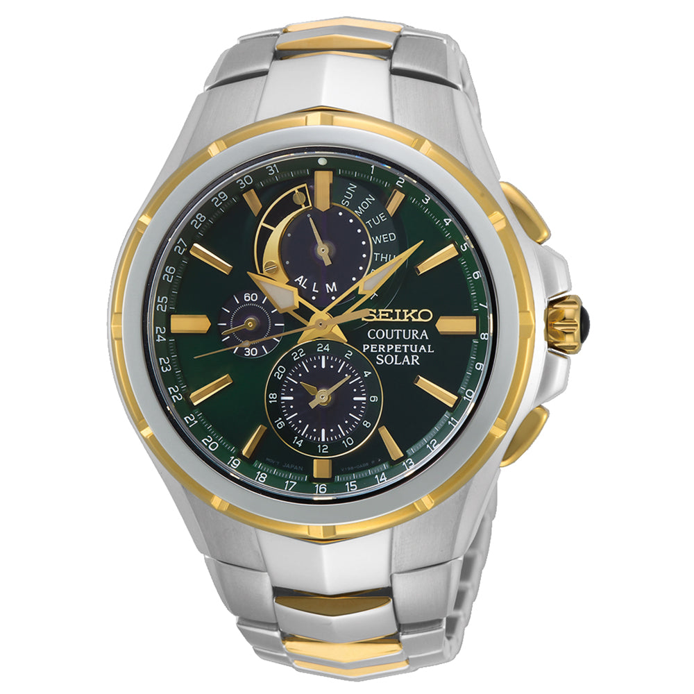 Seiko Coutura SSC764P1 Solar Chronograph Two-Tone Stainless Steel Men’s Watch – Black Dial, Sapphire Crystal, 100M WR