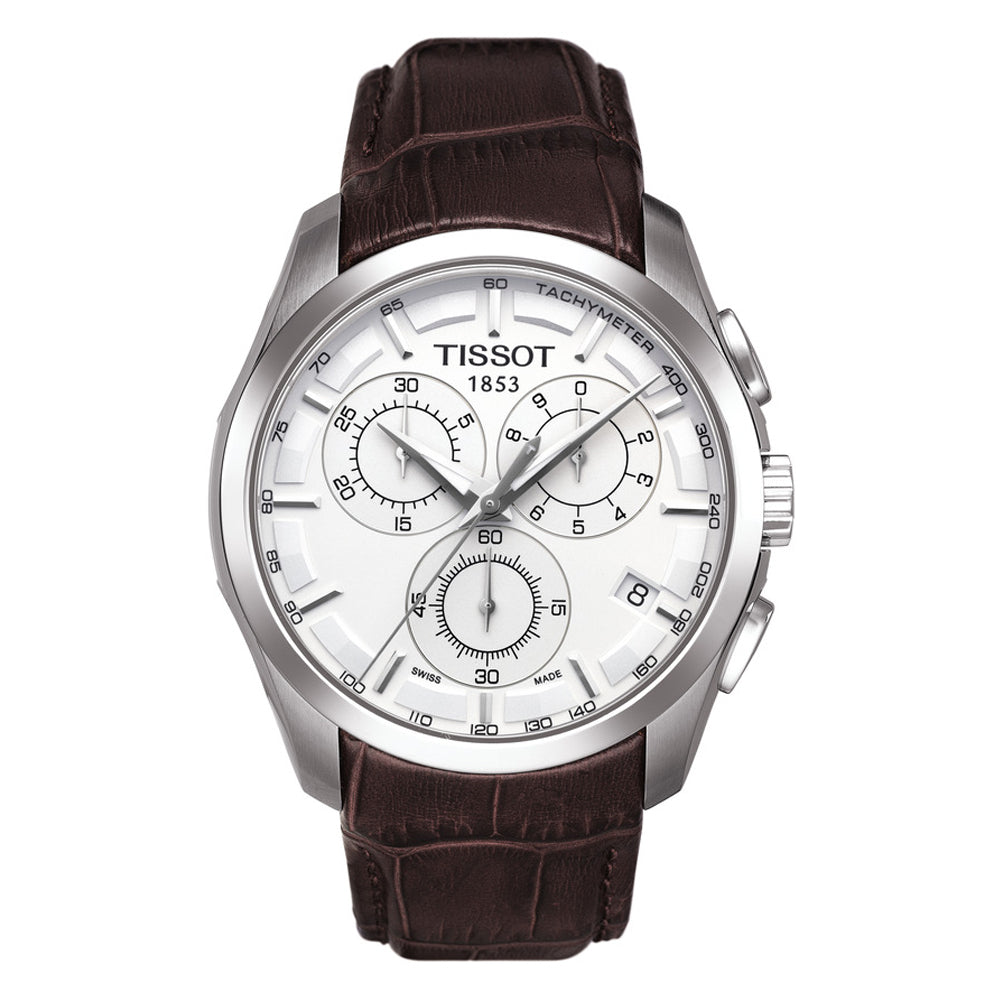 Tissot T0356171603100 Silver Dial Men’s Chronograph Watch – Brown Leather Strap, Swiss Quartz Movement