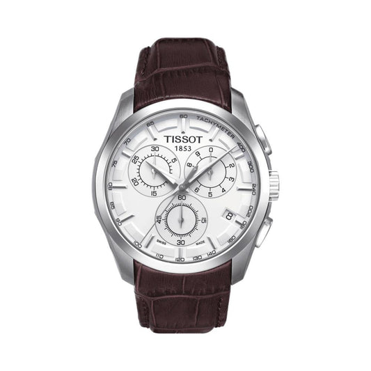 Tissot T0356171603100 Silver Dial Men’s Chronograph Watch – Brown Leather Strap, Swiss Quartz Movement