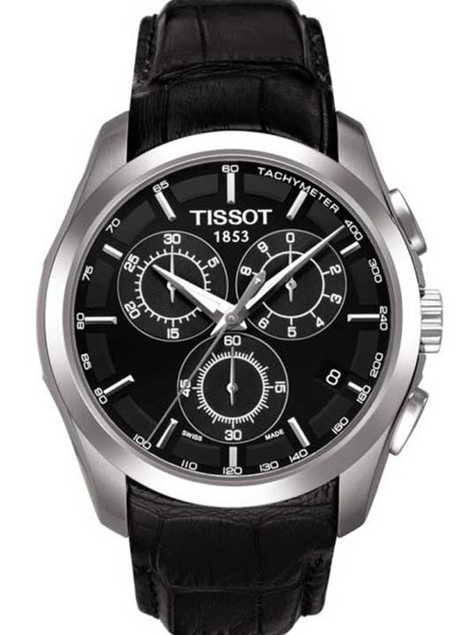 Tissot T0356171605100 Black Dial Men’s Chronograph Watch – Stainless Steel Case, Black Leather Strap, Swiss Quartz Movement