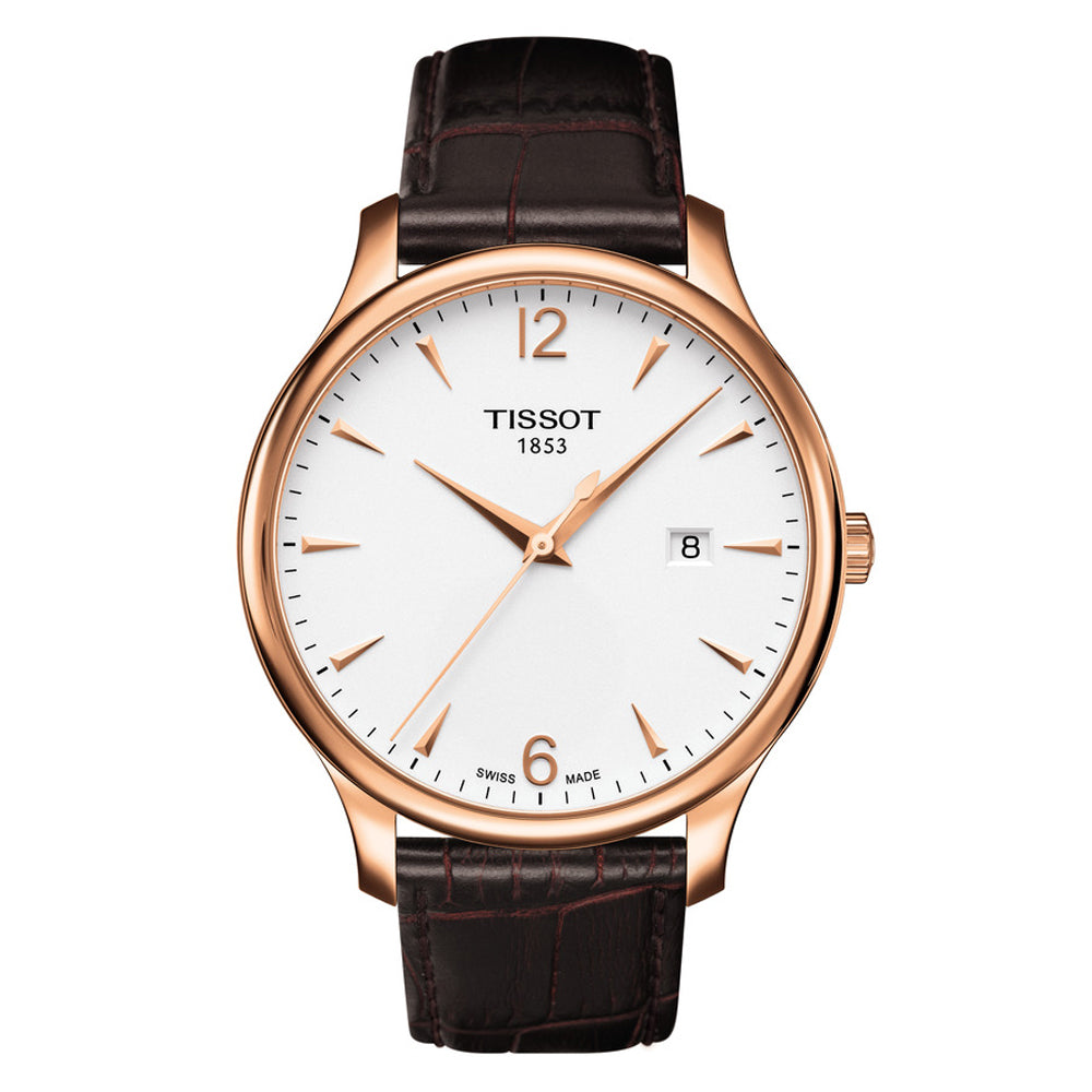 Tissot T0636103603700 Silver Dial 42 mm Men’s Tradition Quartz Watch – Rose Gold PVD Case, Brown Leather Strap