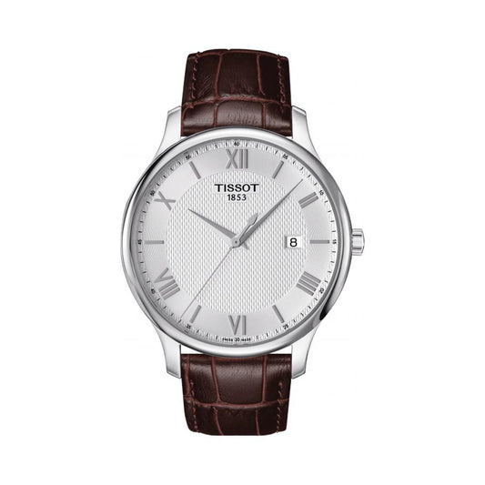 Tissot T0636101603800 Silver Dial 42 mm Men’s Swiss Quartz Watch – Brown Leather Strap, Sapphire Crystal