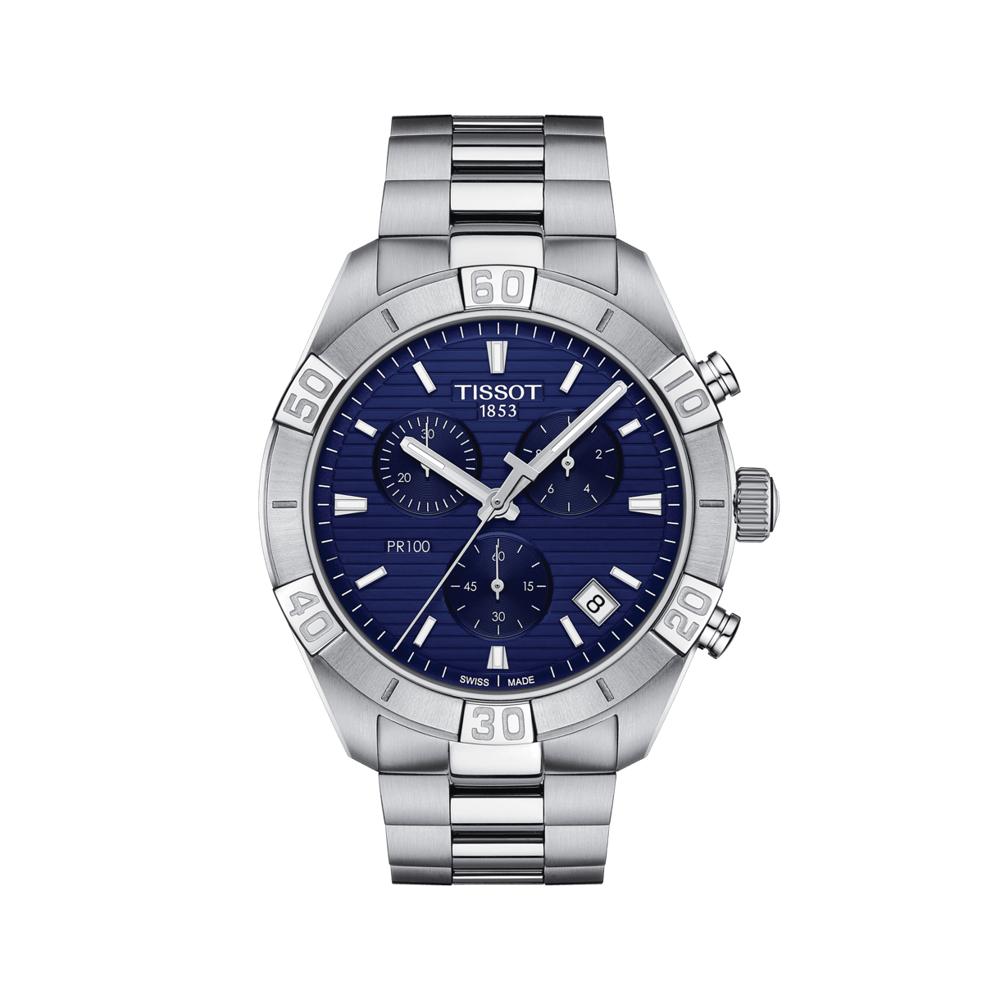 Tissot T1016171104100 Blue Dial Men’s Swiss Quartz PR 100 Sport Gent Chrono Watch – Stainless Steel Case & Bracelet, Sapphire Crystal
