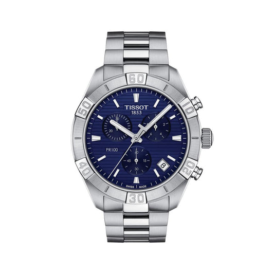 Tissot T1016171104100 Blue Dial Men’s Swiss Quartz PR 100 Sport Gent Chrono Watch – Stainless Steel Case & Bracelet, Sapphire Crystal
