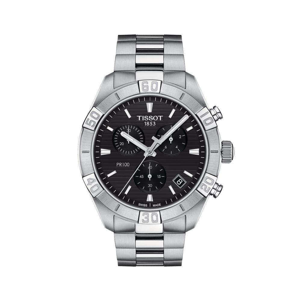 Tissot T1016171105100 Black Dial Men’s Swiss Quartz PR 100 Sport Gent Chronograph Watch – Stainless Steel Case & Bracelet, Sapphire Crystal