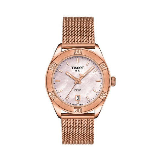 Tissot T1019103315100 Pink Mother-of-Pearl Dial 36 mm Women’s Swiss Quartz PR 100 Sport Chic Watch – Rose Gold PVD Stainless Steel Bracelet, Sapphire Crystal