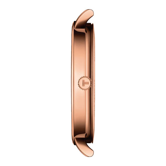 Tissot T1434103601100 Men Analog Quartz Watch with White Dial, Brown Leather Strap & Rose Gold Stainless Steel Case