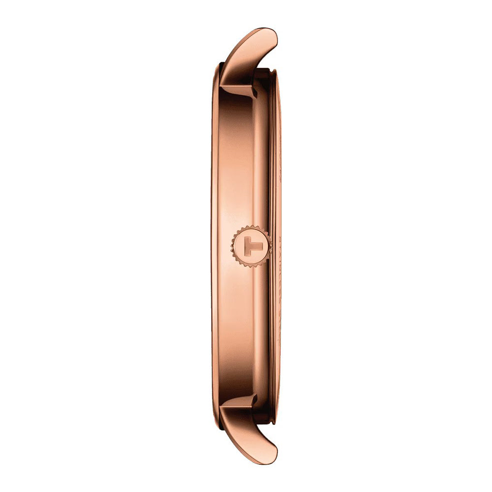 Tissot T1434103601100 Men Analog Quartz Watch with White Dial, Brown Leather Strap & Rose Gold Stainless Steel Case