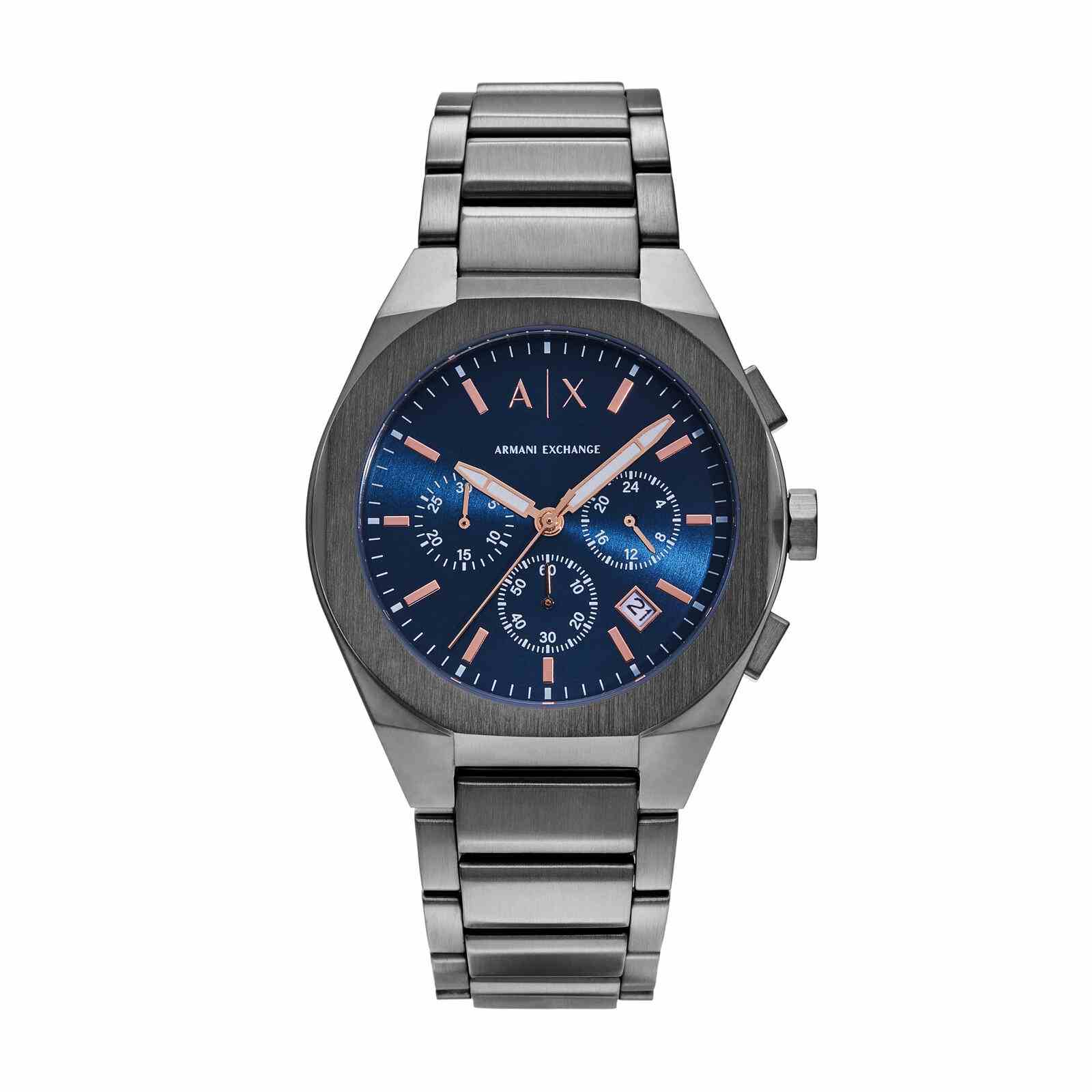 Armani Exchange AX4182I Men's Quartz Chronograph Watch Blue Dial Gunmetal Stainless Steel Bracelet