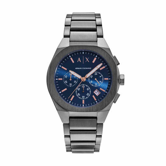 Armani Exchange AX4182I Men's Quartz Chronograph Watch Blue Dial Gunmetal Stainless Steel Bracelet