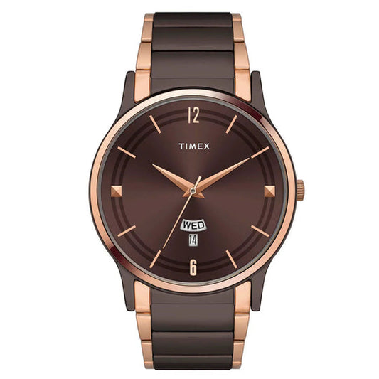 Timex TW000R464 Men’s Brown Dial Analog Watch with Stainless Steel Strap