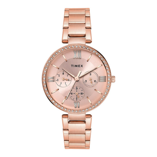 Timex TWEL18707 Trendline Quartz Analog Pink Round Dial Rose Gold Stainless Steel Women's Watch