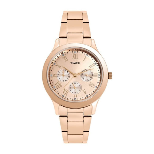 Timex TW000Q810 Women’s Rose-Gold Dial Stainless Steel Multifunction Watch