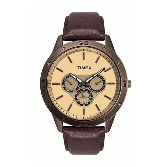Timex TW000U915 Quartz Analog Brown Dial Stainless Steel Case Leather Strap Watch for Men