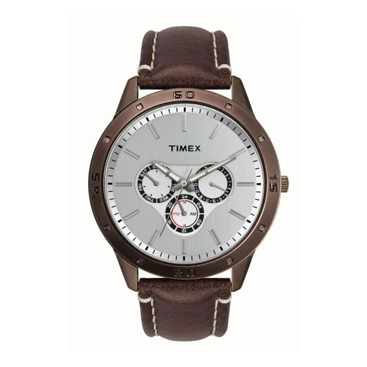 Timex TW000U916 Men’s Silver Dial Brown Leather Chronograph Quartz Watch