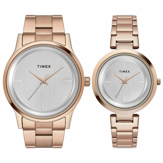 Timex TW00PR294 Unisex Silver Dial Quartz Pair Watch Set