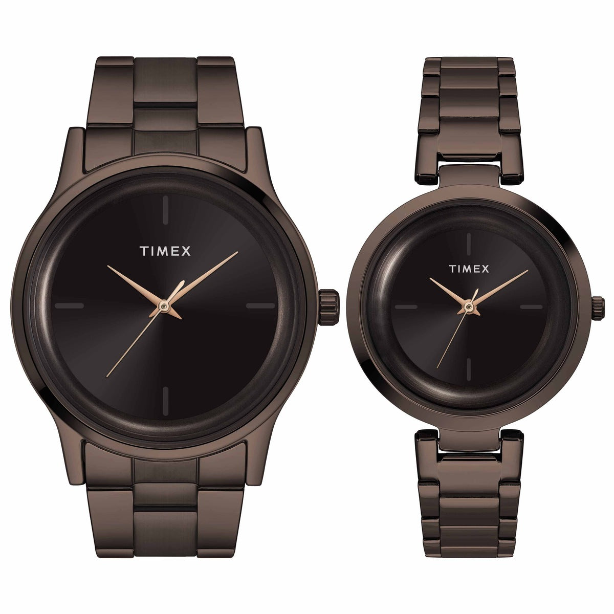 Timex TW00PR295 Unisex Brown Dial Quartz Pair Watch Set