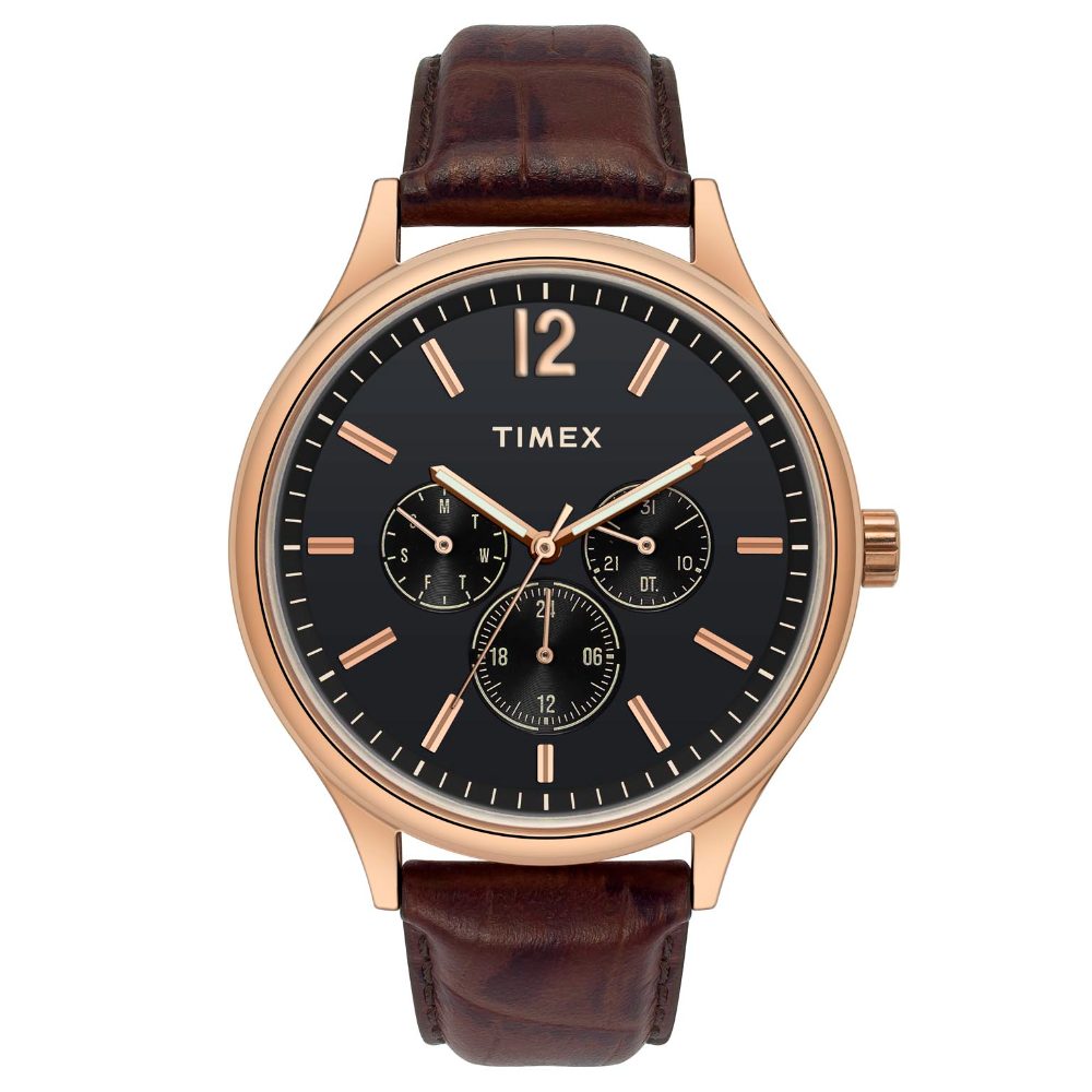 Timex TWEG18404 Men’s Black Dial Brown Leather Chronograph Analog Watch