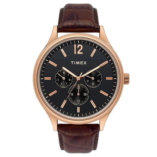 Timex TWEG18404 Men’s Black Dial Brown Leather Chronograph Analog Watch