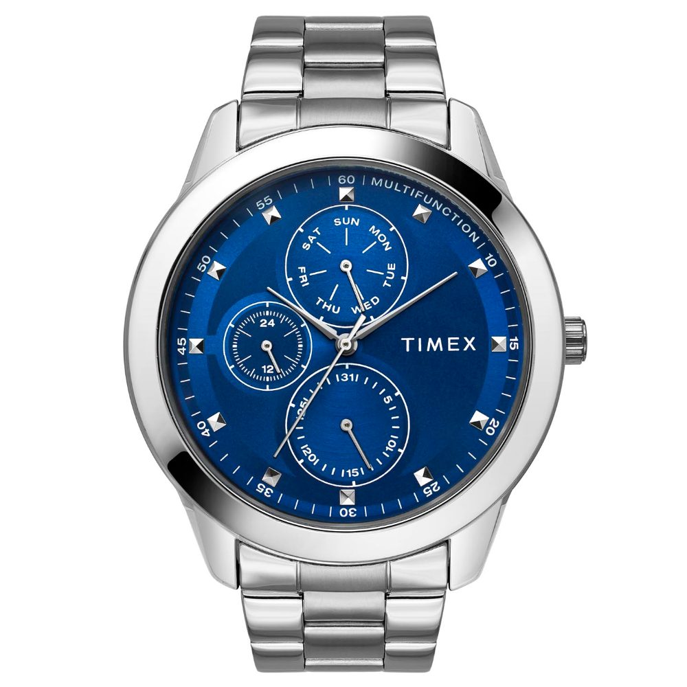 Timex TWEG18503 Men’s Silver Stainless Steel Blue‑Dial Chronograph Watch