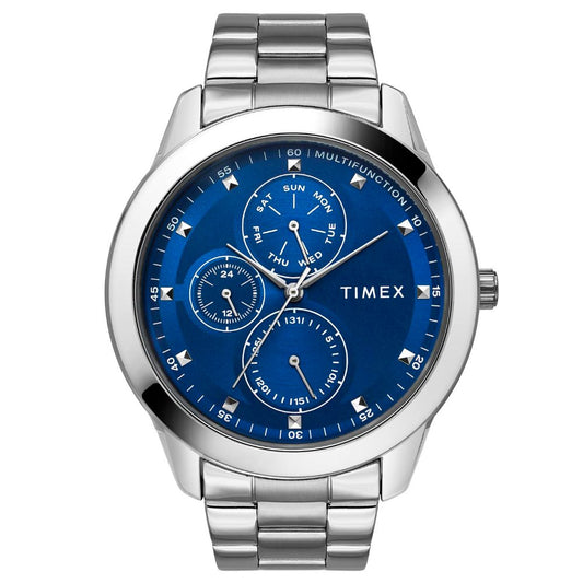 Timex TWEG18503 Men’s Silver Stainless Steel Blue‑Dial Chronograph Watch