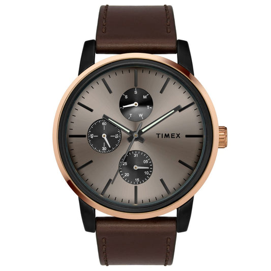 Timex TWEG18903 Men’s Brown Dial Brown Leather Multi‑Function Watch