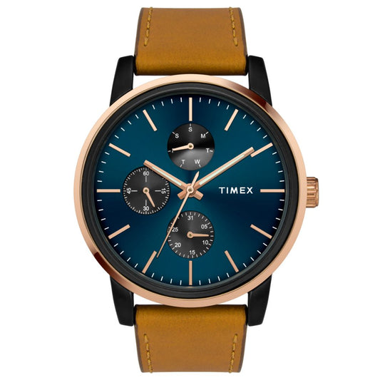 Timex TWEG18904 Men’s Blue Dial Tan Leather Strap Multifunction Analog Watch