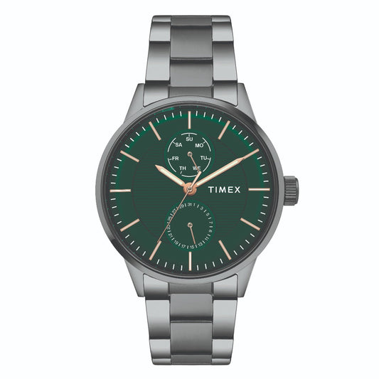 Timex TWEG19905 Men’s Green Dial Gunmetal Stainless Steel Multifunction Watch