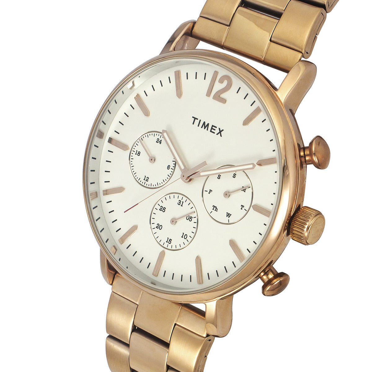 “Timex TWEG20009 silver dial watch stainless steel band close‑up”