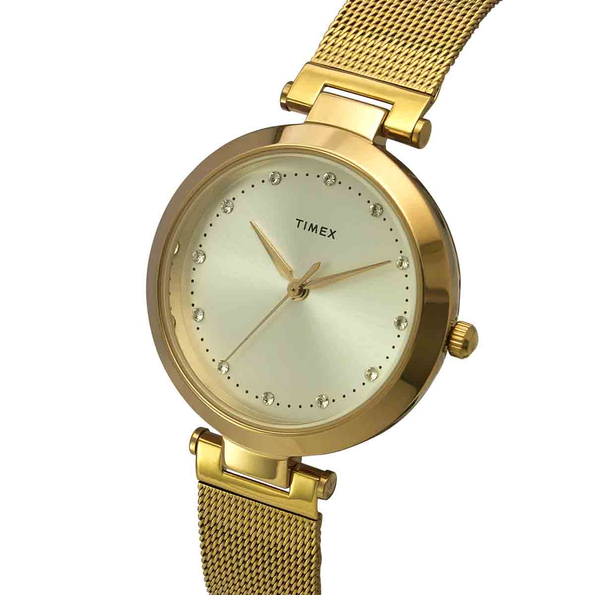 Timex TWEL11823 Women’s Silver-Dial Rose-Gold Mesh Stainless-Steel Analog Watch