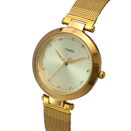 Timex TWEL11823 Women’s Silver-Dial Rose-Gold Mesh Stainless-Steel Analog Watch
