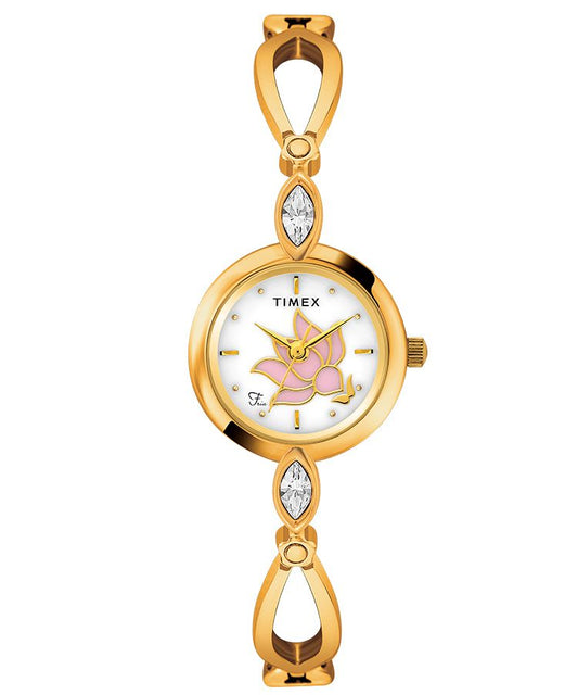 Timex TWEL12401T Fria Women’s Gold-Tone Bracelet Watch – White Mother-of-Pearl Dial