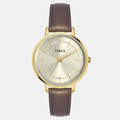 Timex TWEL15800 Silver Dial Analog Leather Women Watch – Round Case, Quartz Movement