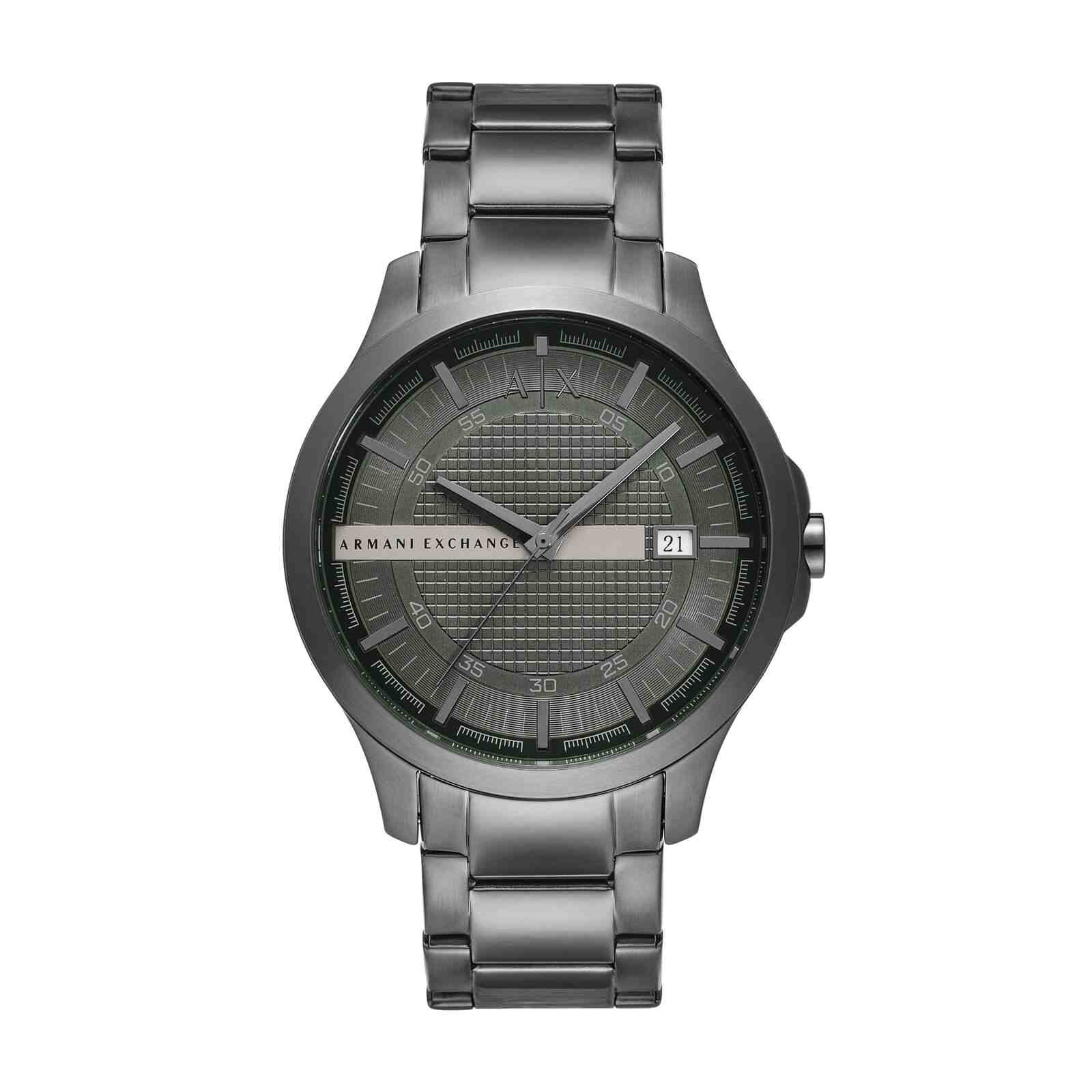 Armani Exchange AX2455I Men's Quartz Analog Watch Green Textured Dial Gunmetal Stainless Steel Bracelet