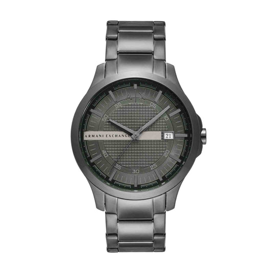 Armani Exchange AX2455I Men's Quartz Analog Watch Green Textured Dial Gunmetal Stainless Steel Bracelet