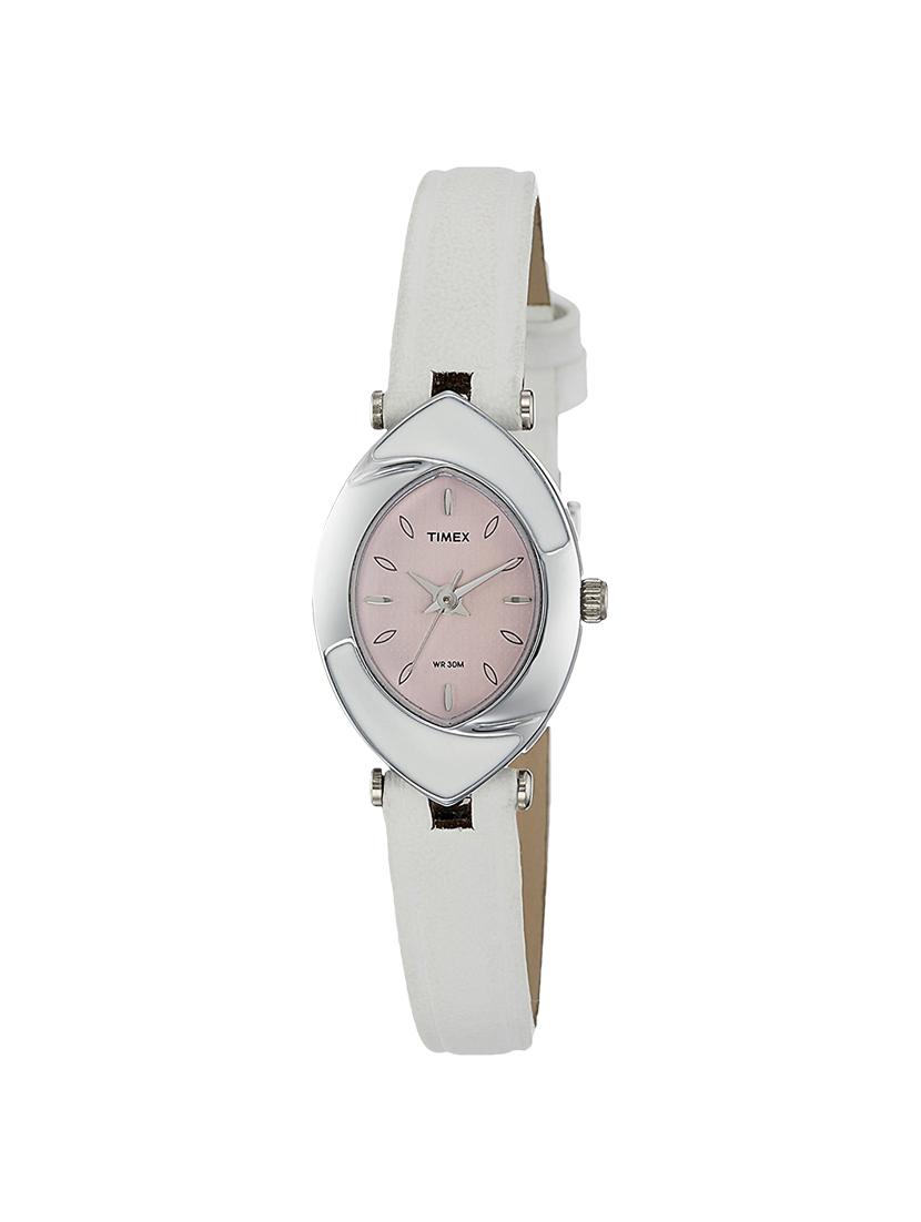 Timex TW0TL9205 Quartz Analog Pink Dial White Leather Strap Watch for Women